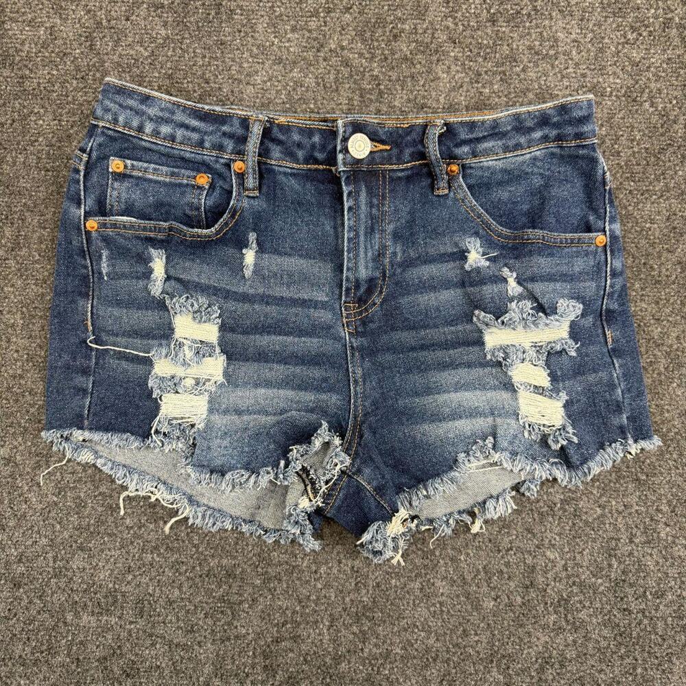 Almost Famous Shorts Women's 9 Blue Denim Ripped Jean Shorts Workwear Bottoms
